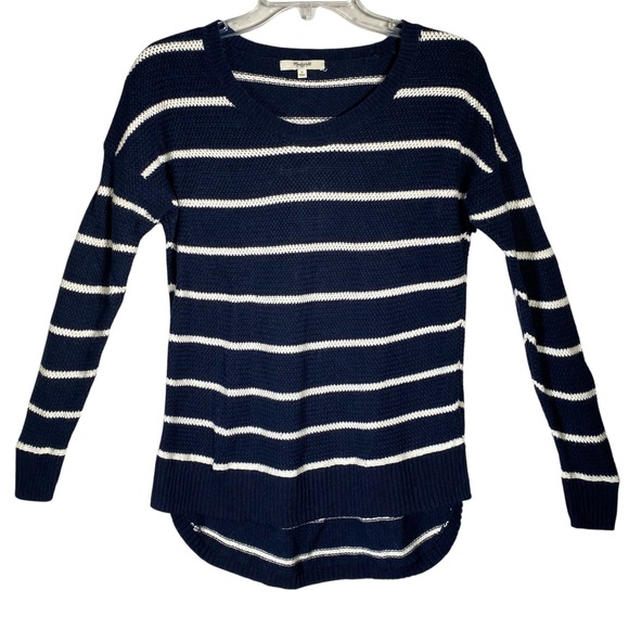 Madewell Striped Sweater Cotton Blend Relaxed Fit Blue White Small - Picture 1 of 4